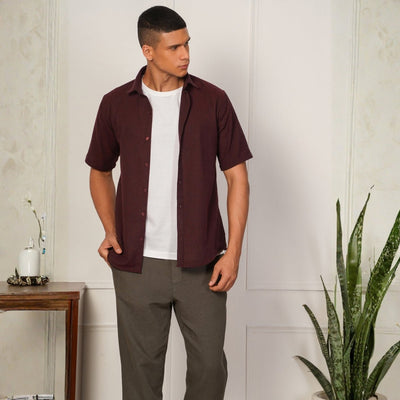 Regular Fit Half Sleeve Button Down Collar Shirt For Men | Maroon – Mens Shirt on Brown Living™. SKU: H-F-1014-M. Img 7.