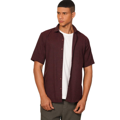 Regular Fit Half Sleeve Button Down Collar Shirt For Men | Maroon – Mens Shirt on Brown Living™. SKU: H-F-1014-M. Img 5.