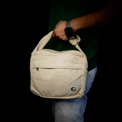 Reiek Sling Bag (White) | Sustainable Hemp Crossbody Bag – Womens Handbag on Brown Living™. SKU: OGSBGRK01. Img 18.