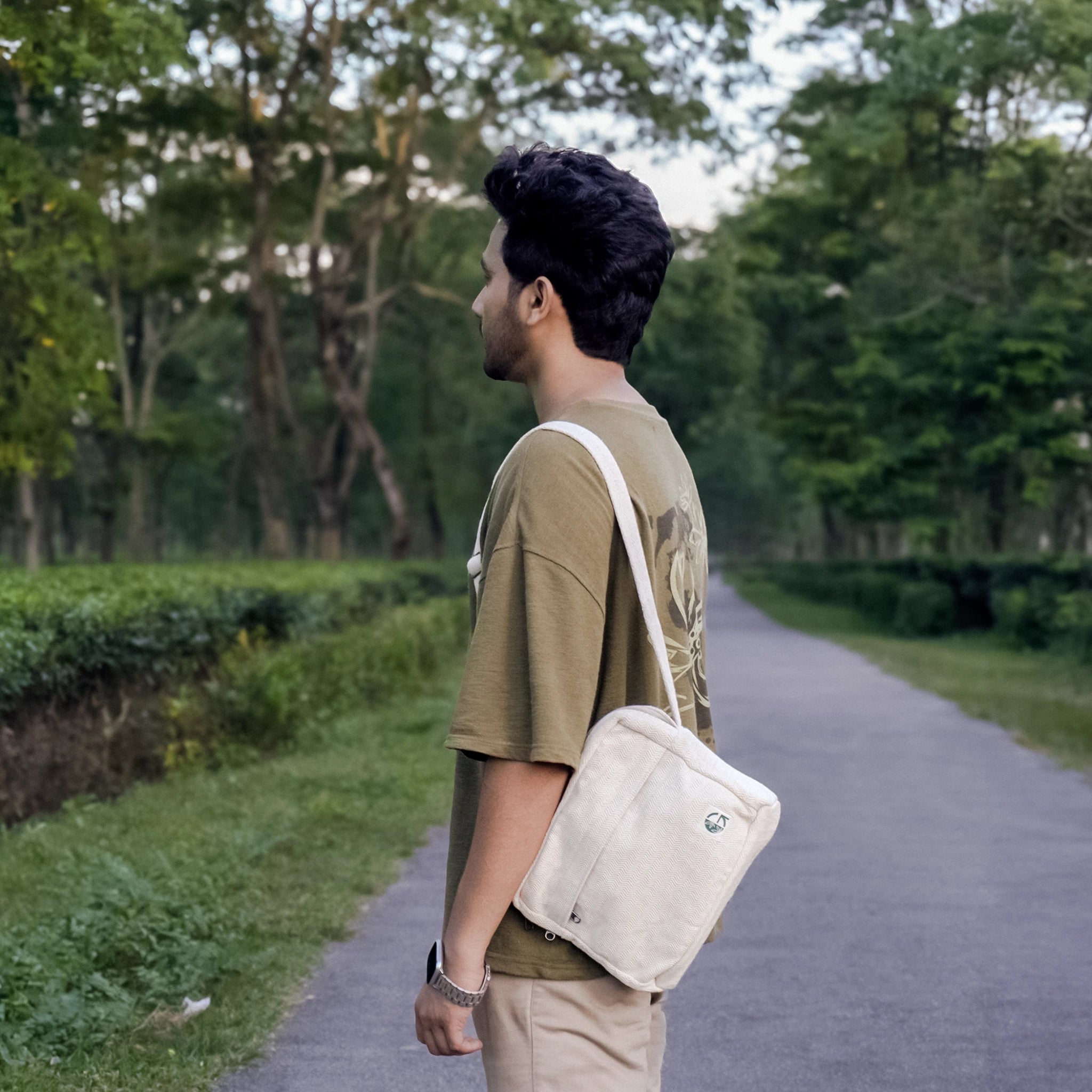 Reiek Sling Bag (White) | Sustainable Hemp Crossbody Bag – Womens Handbag on Brown Living™. SKU: OGSBGRK01. Img 17.