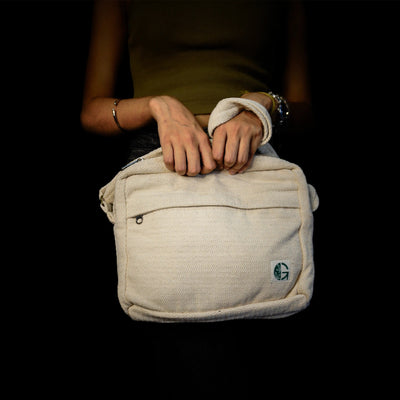 Reiek Sling Bag (White) | Sustainable Hemp Crossbody Bag – Womens Handbag on Brown Living™. SKU: OGSBGRK01. Img 19.