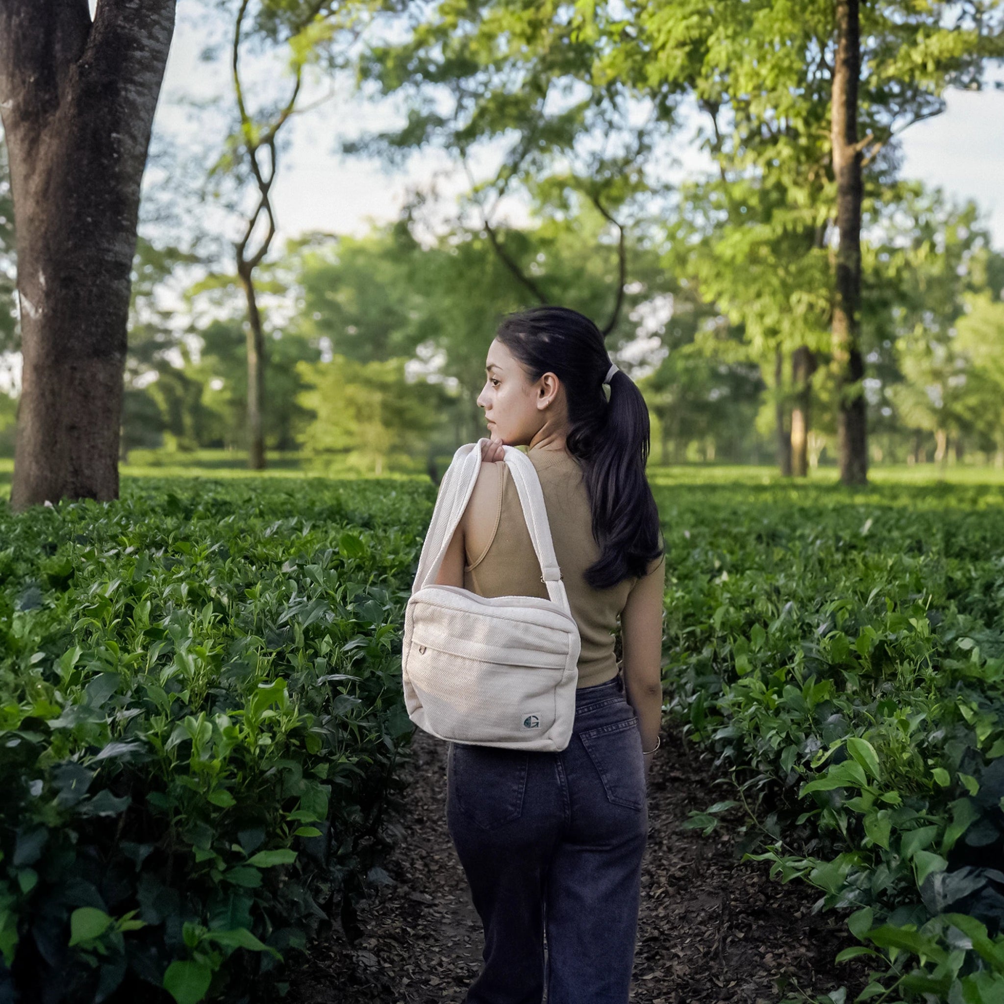 Reiek Sling Bag (White) | Sustainable Hemp Crossbody Bag – Womens Handbag on Brown Living™. SKU: OGSBGRK01. Img 11.