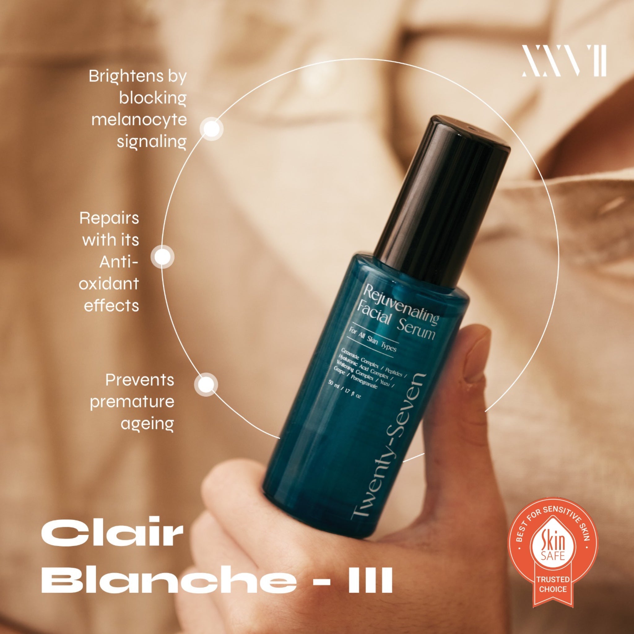 Rejuvenating Facial Serum with Ceramides, Peptides and Hyaluronic Acid – Face Serum on Brown Living™. SKU: TS24003. Img 5.