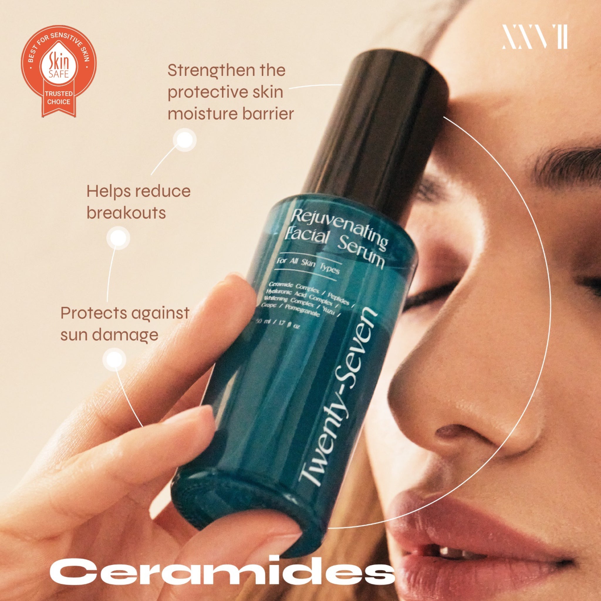 Rejuvenating Facial Serum with Ceramides, Peptides and Hyaluronic Acid – Face Serum on Brown Living™. SKU: TS24003. Img 4.
