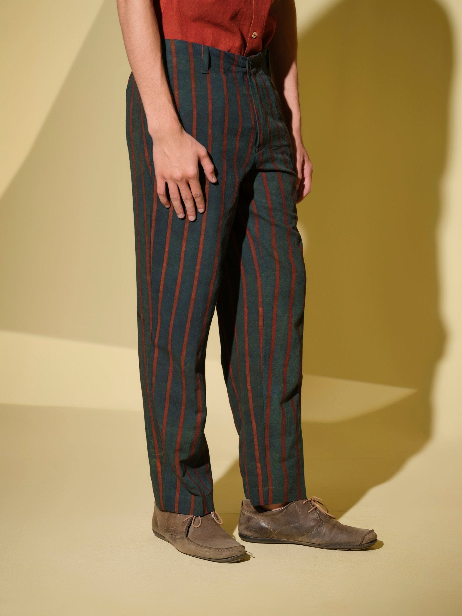 Rekha - Bamboo Linen Stripe Pant – Mens Pants by Vasudhaa Vastrram available on Brown Living™. 32 . SKU: VBLPT632001M5001. Img 3.