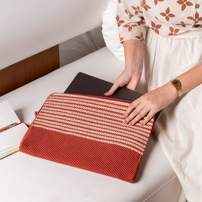 Rekha Hand - Woven Laptop Bag | Artisan Eco - Friendly Laptop Sleeve – Laptop Sleeve on Brown Living™. SKU: S24WREKHALP214-BR. Img 2.