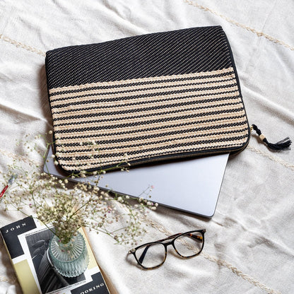 Rekha Hand - Woven Laptop Bag | Artisan Eco - Friendly Laptop Sleeve – Laptop Sleeve on Brown Living™. SKU: S24WREKHALP214-BR. Img 3.