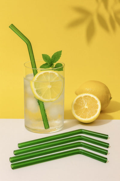 Reusable Bent Glass Straws – Green Eco Drinkware – Drinking Straws & Stirrers on Brown Living™. SKU: GRN - STRW. Img 1.