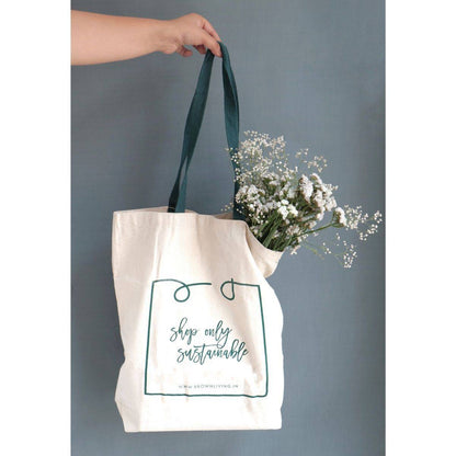 Reusable Cotton Tote Bag - Shop Only Sustainable - Off White – Tote Bag on Brown Living™. SKU: BL-6. Img 6.