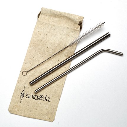 Reusable & Eco - friendly Stainless Steel Straws - Pack of 2 | Verified Sustainable by Brown Living™