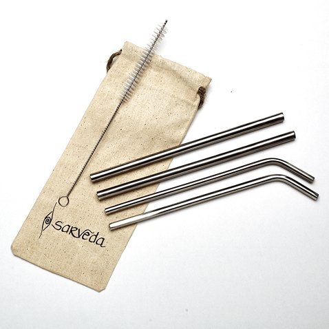 Reusable & Eco - friendly Stainless Steel Straws - Pack of 4 | Verified Sustainable by Brown Living™