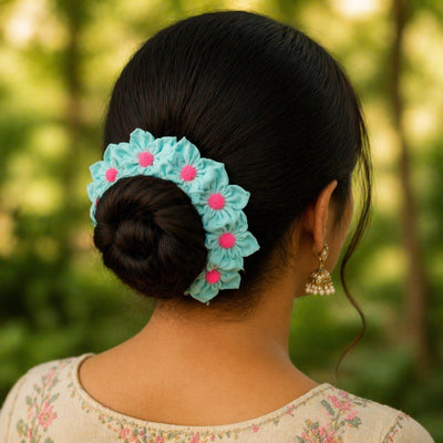 Reusable Fabric Gajra Similar Print | Handmade, Eco - Friendly – Womens Jewellery on Brown Living™. SKU: 123000332019. Img 6.
