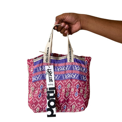 Reusable Tiffin Bag Upcycled Lunch Carry Bag – Bags on Brown Living™. SKU: ASWMPNK. Img 36.