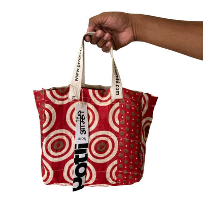 Reusable Tiffin Bag Upcycled Lunch Carry Bag – Bags on Brown Living™. SKU: ASWMRED. Img 41.
