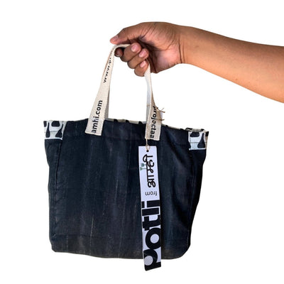 Reusable Tiffin Bag Upcycled Lunch Carry Bag – Bags on Brown Living™. SKU: ASWMTIFBLACK. Img 2.