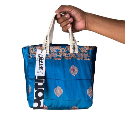 Reusable Tiffin Bag Upcycled Lunch Carry Bag – Bags on Brown Living™. SKU: ASWMTIFDKBLUE. Img 25.