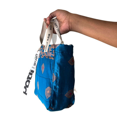 Reusable Tiffin Bag Upcycled Lunch Carry Bag – Bags on Brown Living™. SKU: ASWMTIFDKBLUE. Img 26.