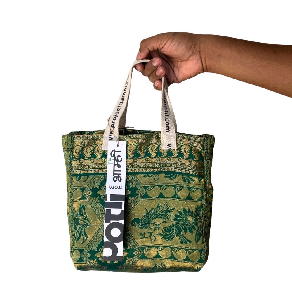 Reusable Tiffin Bag Upcycled Lunch Carry Bag – Bags on Brown Living™. SKU: ASWMTIFDKGREEN. Img 20.