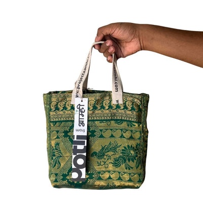 Reusable Tiffin Bag Upcycled Lunch Carry Bag – Bags on Brown Living™. SKU: ASWMTIFDKGREEN. Img 20.