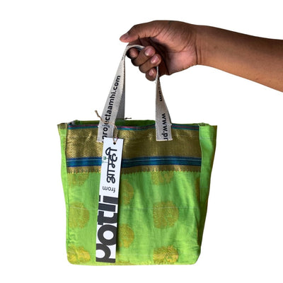 Reusable Tiffin Bag Upcycled Lunch Carry Bag – Bags on Brown Living™. SKU: ASWMTIFGREEN. Img 9.