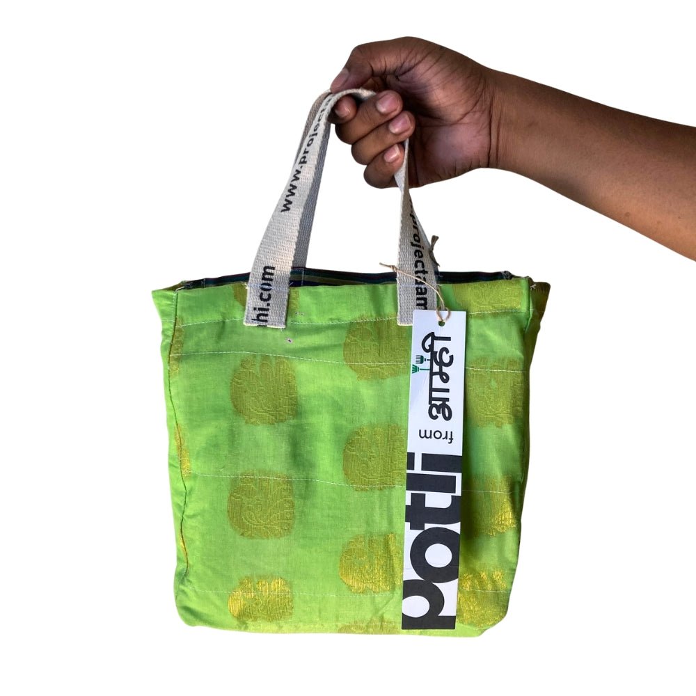 Reusable Tiffin Bag Upcycled Lunch Carry Bag – Bags on Brown Living™. SKU: ASWMTIFGREEN. Img 7.