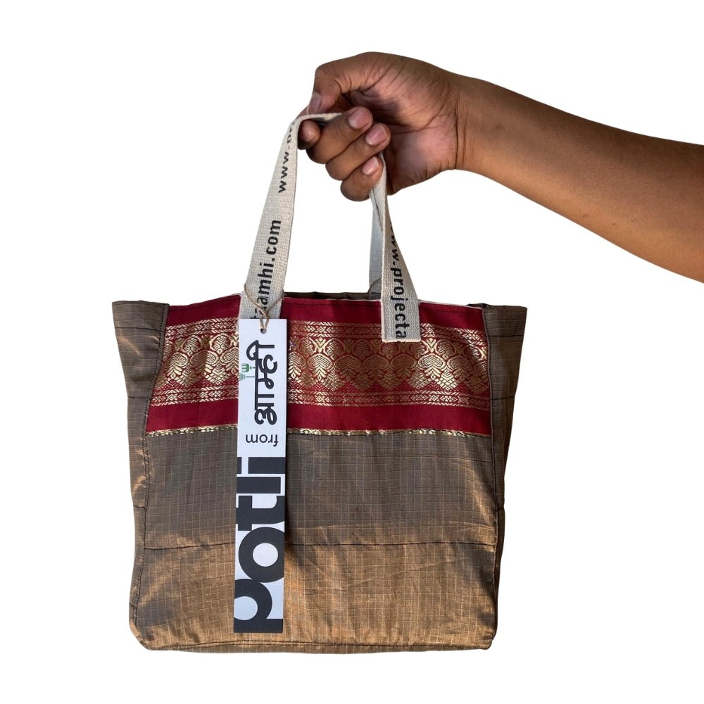 Reusable Tiffin Bag Upcycled Lunch Carry Bag – Bags on Brown Living™. SKU: ASWMTIFGREY. Img 15.