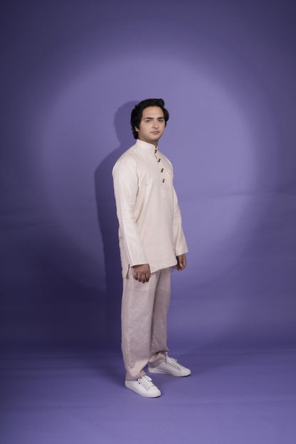 Revan Set Elevated Hemp Milk Chi Kurta Men’s Co - Ord Set – Mens Co - Ord Sets on Brown Living™. SKU: BL_HOA30. Img 1.