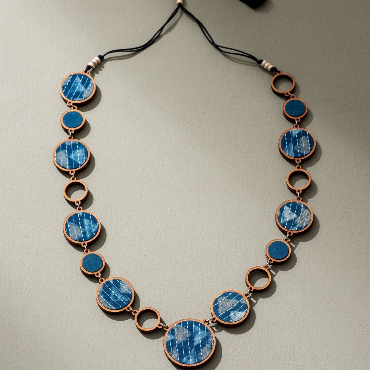 Reversible 2 - In - 1 Repurposed Fabric & Wood Necklace Earrings Set – Womens Earrings on Brown Living™. SKU: JCC030. Img 3.