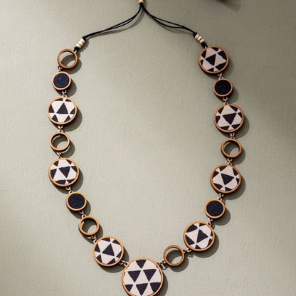 Reversible 2 - In - 1 Repurposed Fabric & Wood Necklace Earrings Set – Womens Earrings on Brown Living™. SKU: JCC030. Img 4.