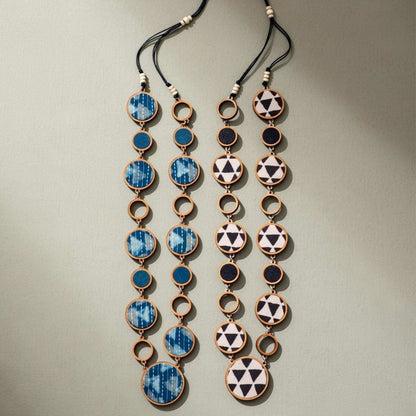 Reversible 2 - In - 1 Repurposed Fabric & Wood Necklace Earrings Set – Womens Earrings on Brown Living™. SKU: JCC030. Img 2.