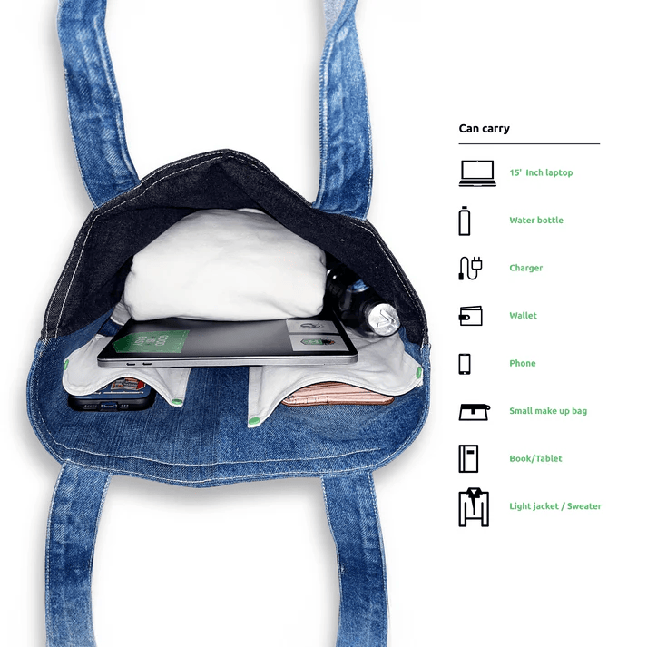 Reversible Multi - Pocket Cotton Denim Tote Bag – Tote Bag on Brown Living™. SKU: UNBHUJA7003055. Img 5.