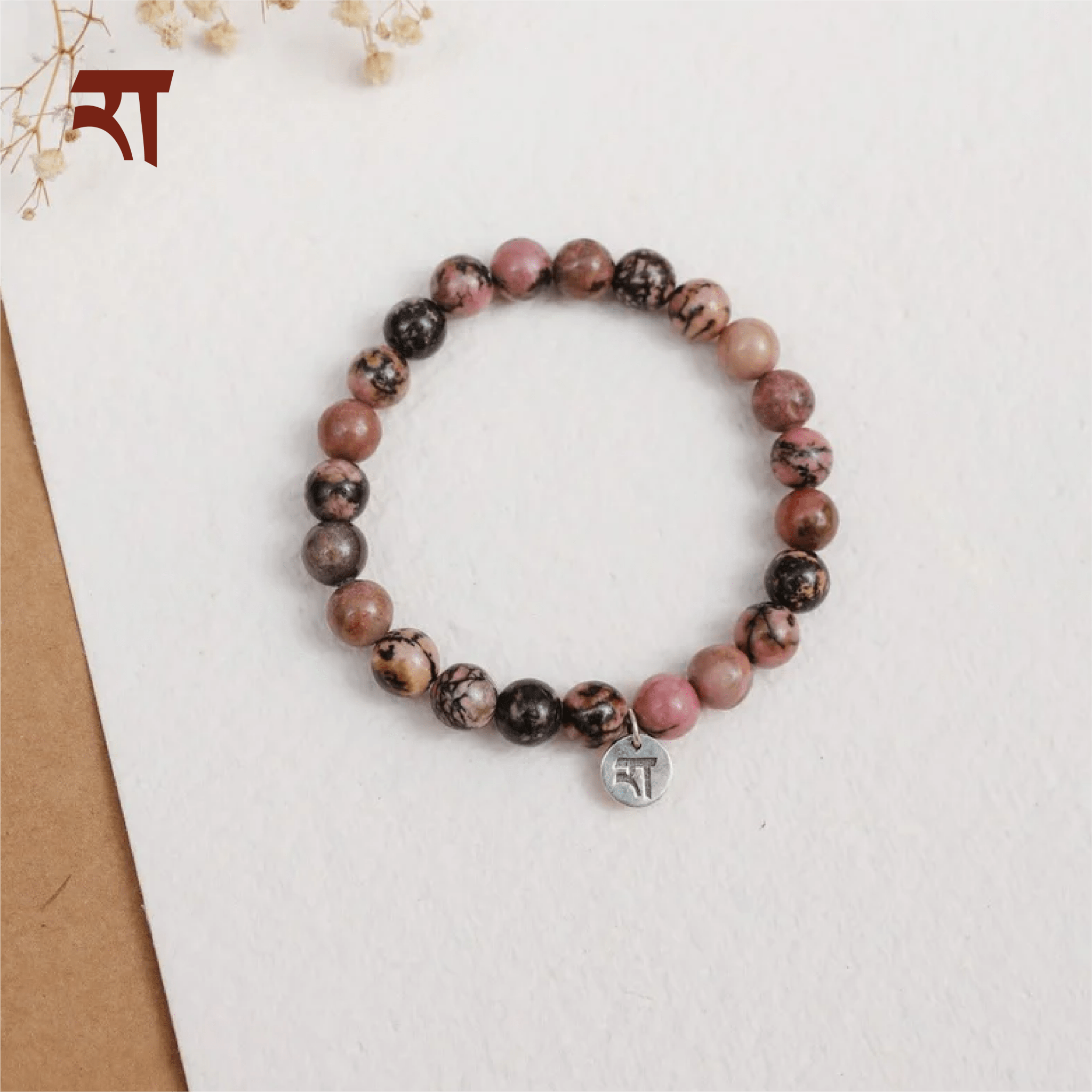 Rhodonite Bracelet | Handmade Healing Crystal Jewelry – Womens Bracelets on Brown Living™. SKU: RA-BR-RH-01. Img 1.