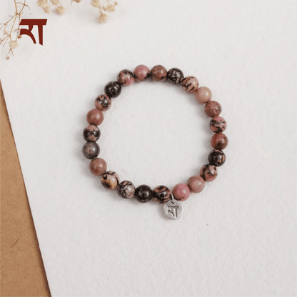 Rhodonite Bracelet | Handmade Healing Crystal Jewelry – Womens Bracelets on Brown Living™. SKU: RA-BR-RH-01. Img 1.