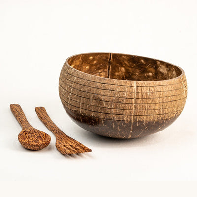 Ring Jumbo 900ml Coconut Bowl with 1 Bowl and Spoon and Fork Brown – Serving Set on Brown Living™. SKU: 173 - 13762 - THENGA21. Img 4.