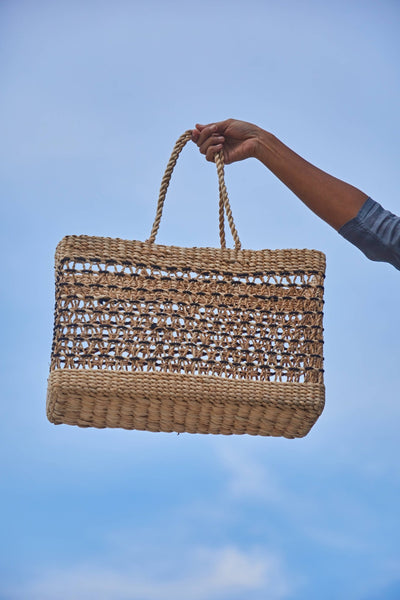 Risha - Banana Fiber Beach Tote Bag with Weave Detail – Home Decor on Brown Living™. SKU: S-025. Img 1.