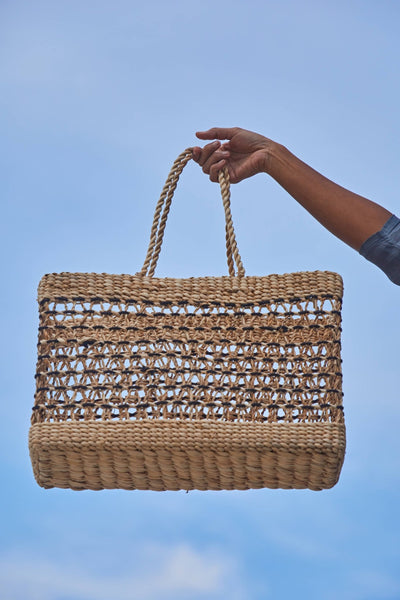 Risha - Banana Fiber Beach Tote Bag with Weave Detail – Home Decor on Brown Living™. SKU: S-025. Img 3.