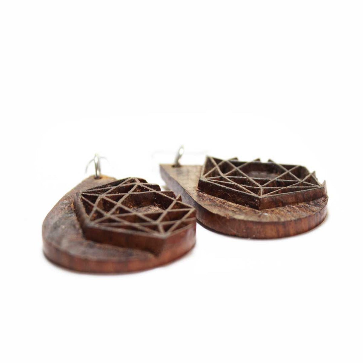 Rohini Rekh Wooden Earrings With Wood Block Carving – Jewellery on Brown Living™. SKU: UARKHWJER008. Img 3.