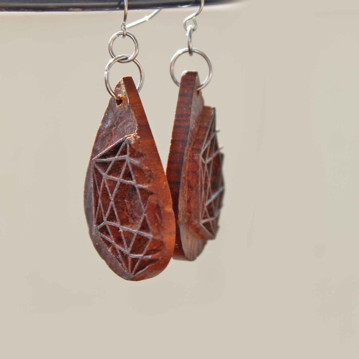 Rohini Rekh Wooden Earrings With Wood Block Carving – Jewellery on Brown Living™. SKU: UARKHWJER008. Img 2.