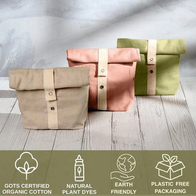 Roll Top Snack Bag in Organic Cotton – Food Wraps on Brown Living™. SKU: RTSB-OC-CP. Img 8.