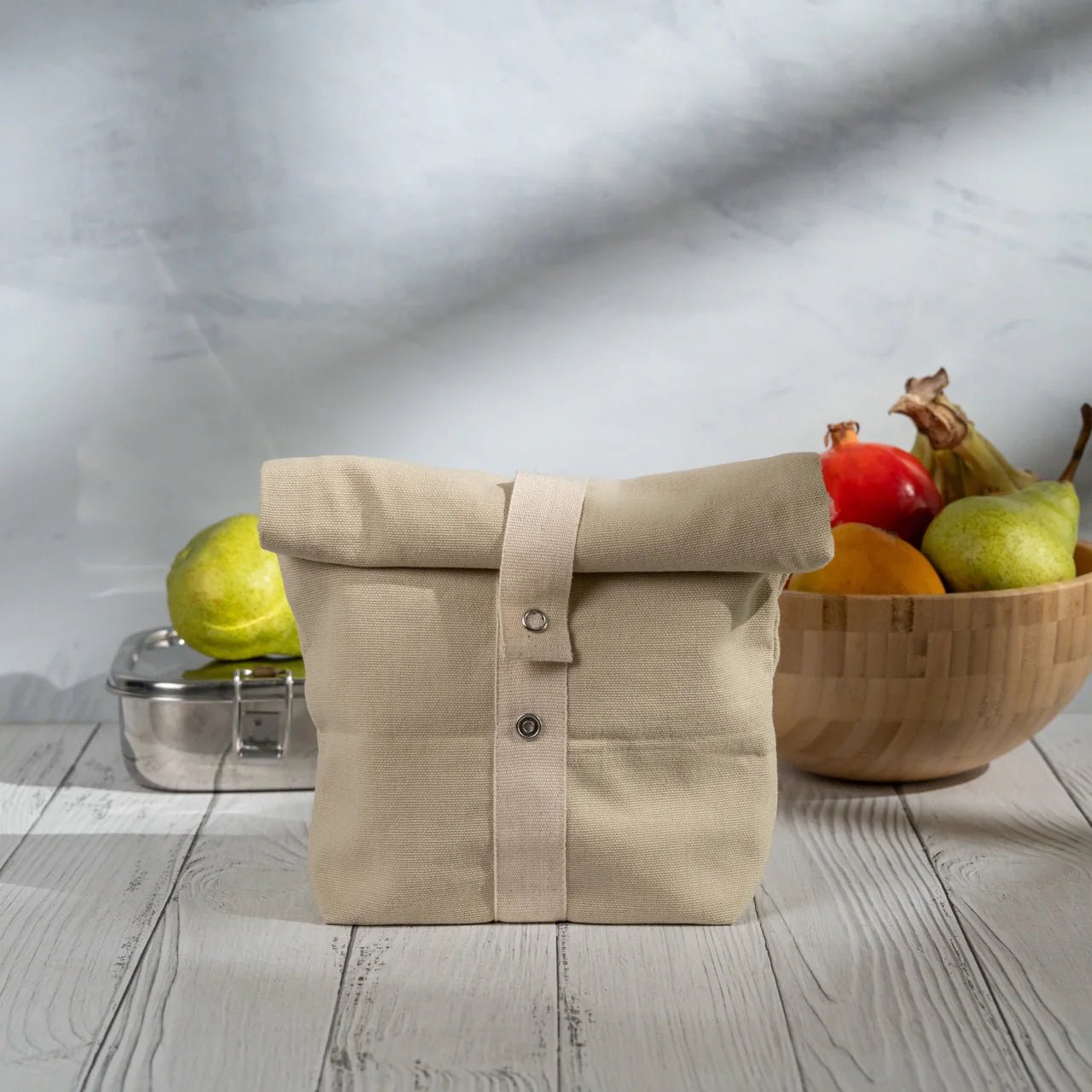 Roll Top Snack Bag in Organic Cotton – Food Wraps on Brown Living™. SKU: RTSB-OC-CP. Img 5.