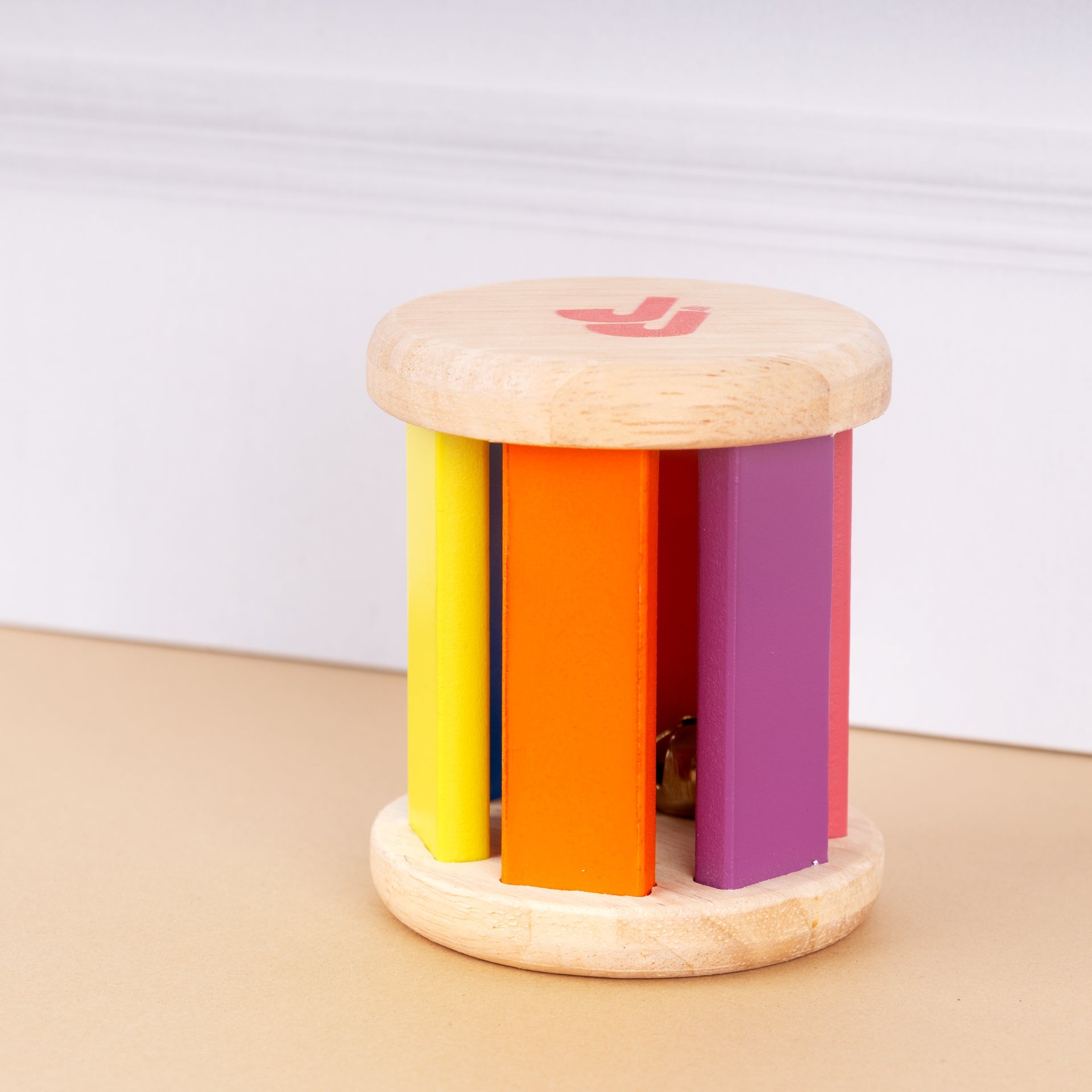 Rolling Drum Rattle | Encourages Grasp, Crawling & Tummy Time – Wooden Toys on Brown Living™. SKU: JNJ0011. Img 2.