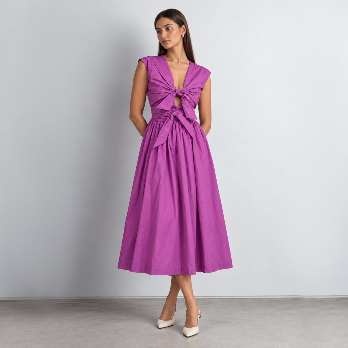 Rosalia Dress – Elegant Cotton Midi Dress for Casual & Evening Wear – Womens Dress on Brown Living™. SKU: ER-ROSALIA-DRS-XS-001. Img 6.