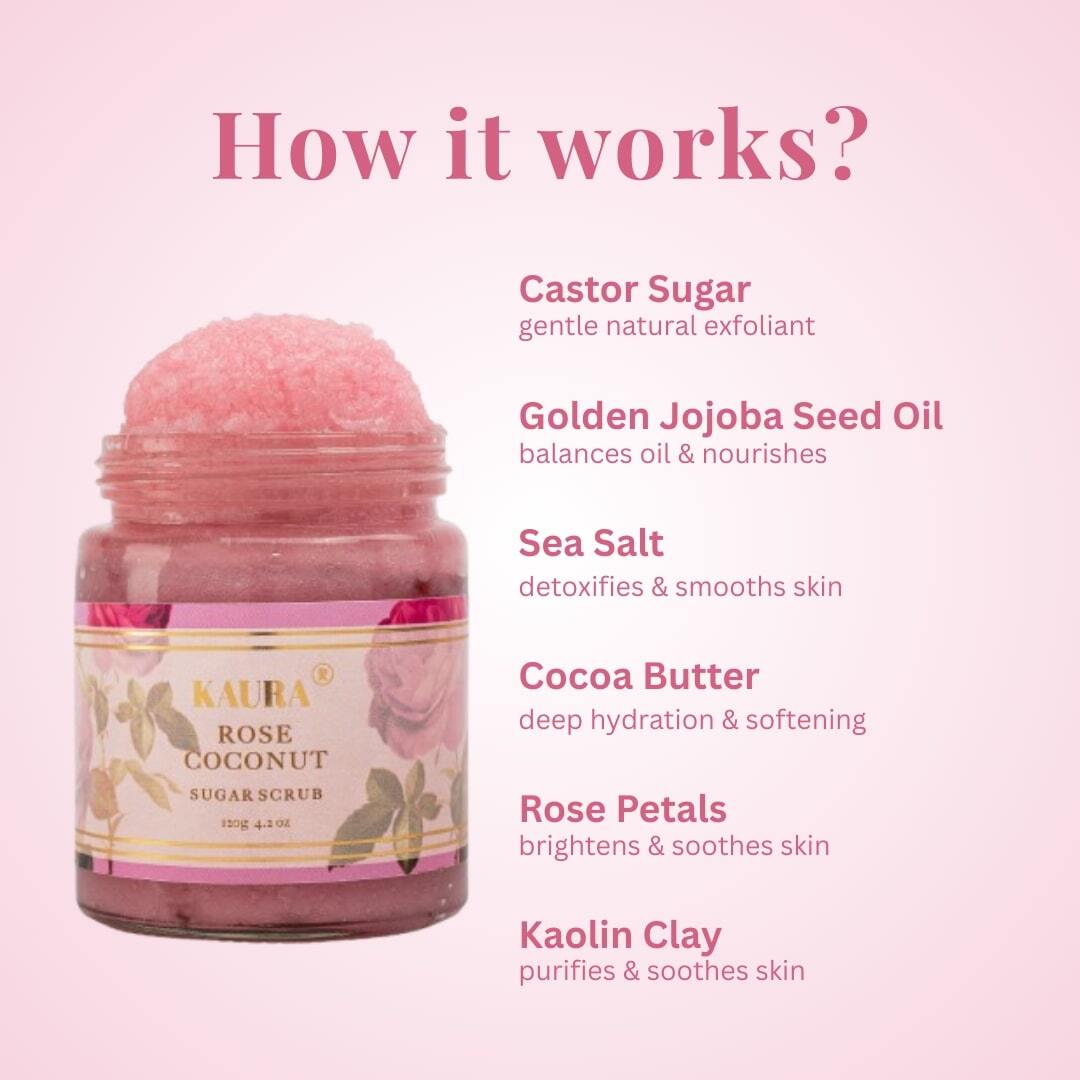 Rose & Coconut Sugar Scrub for Smooth, Glowing Skin | 120g – Body Scrub by Kaura available on Brown Living™. . SKU: KI301. Img 3.