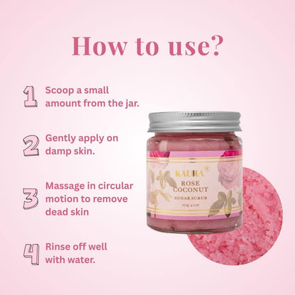 Rose & Coconut Sugar Scrub for Smooth, Glowing Skin | 120g – Body Scrub on Brown Living™. SKU: KI301. Img 6.