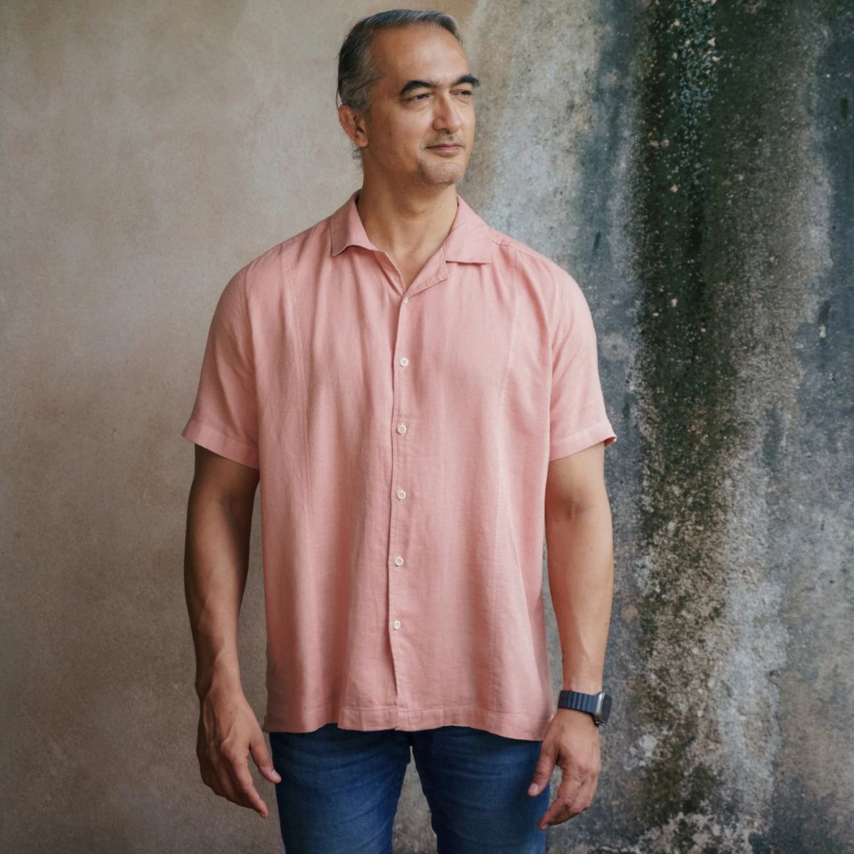 Rose Dust Linen Shirt – Handmade Linen Shirt in Pastel Pink Shade – Mens Shirt on Brown Living™. SKU: LN - DP - H - S. Img 2.
