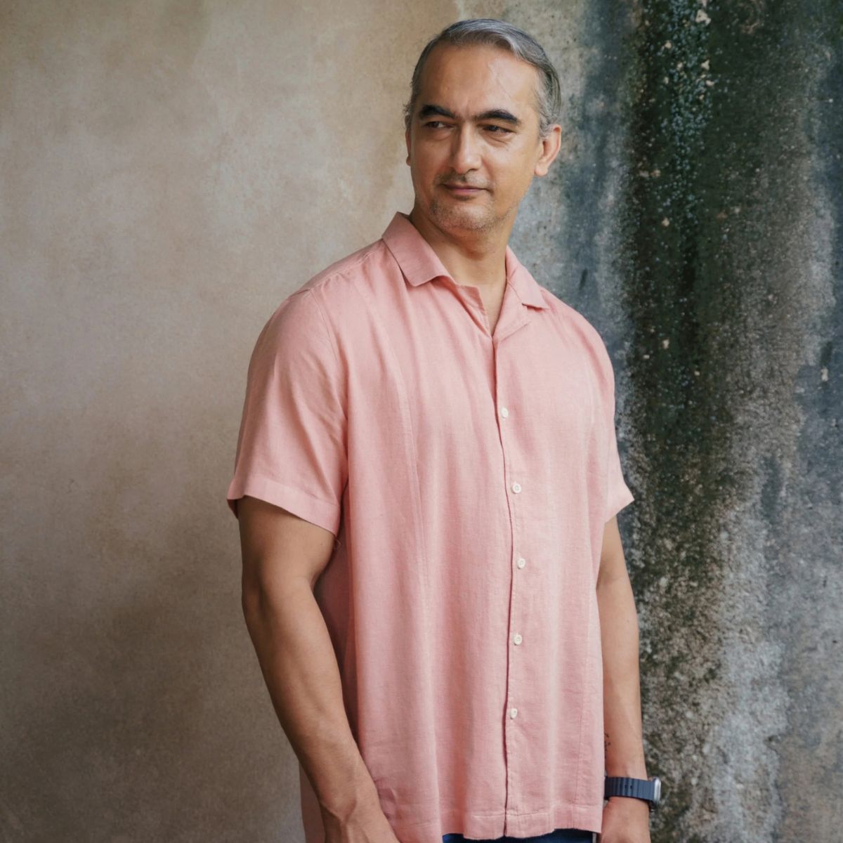 Rose Dust Linen Shirt – Handmade Linen Shirt in Pastel Pink Shade – Mens Shirt on Brown Living™. SKU: LN - DP - H - S. Img 4.