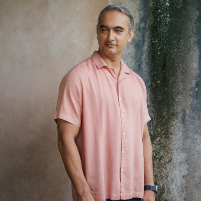 Rose Dust Linen Shirt – Handmade Linen Shirt in Pastel Pink Shade – Mens Shirt on Brown Living™. SKU: LN - DP - H - S. Img 4.