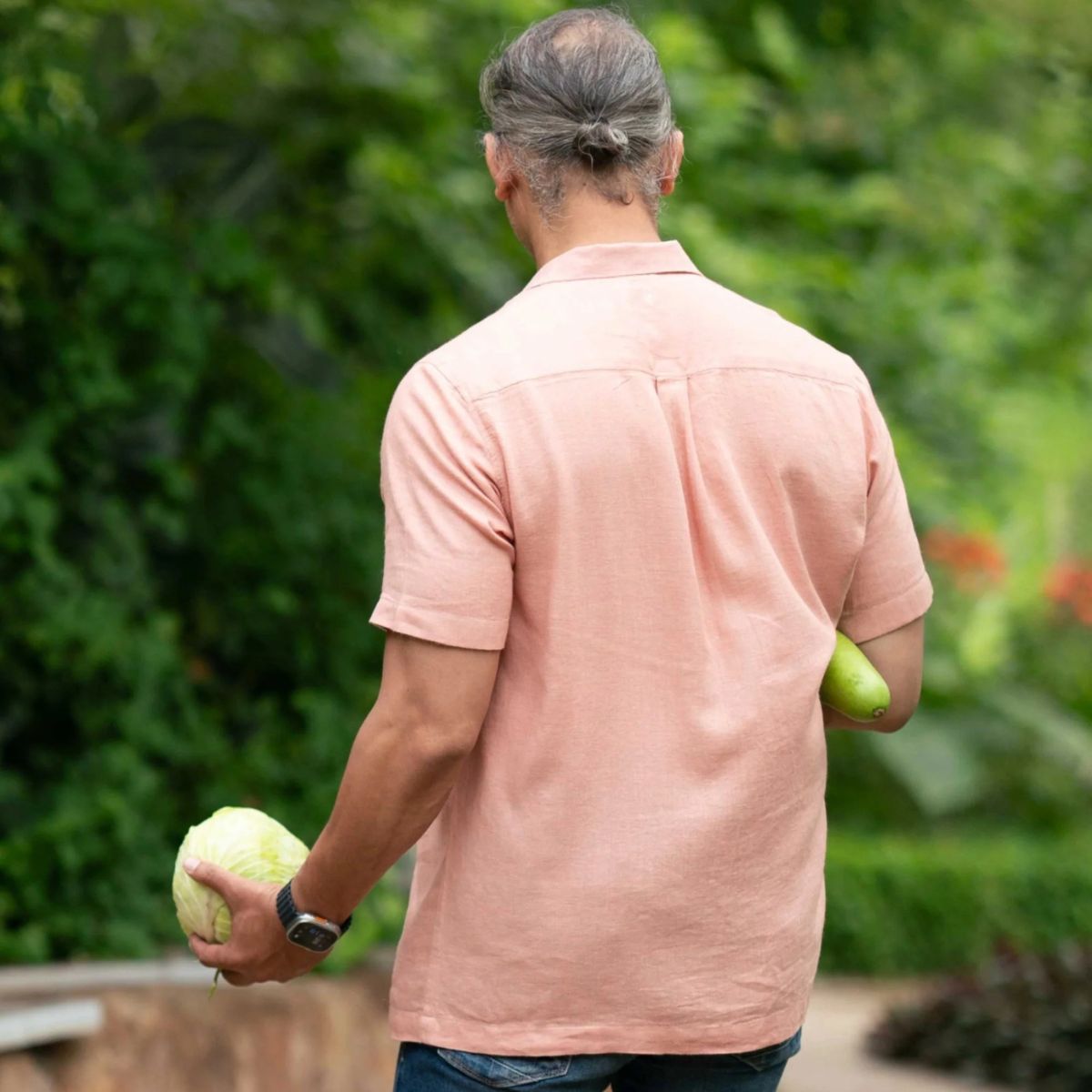Rose Dust Linen Shirt – Handmade Linen Shirt in Pastel Pink Shade – Mens Shirt on Brown Living™. SKU: LN - DP - H - S. Img 3.