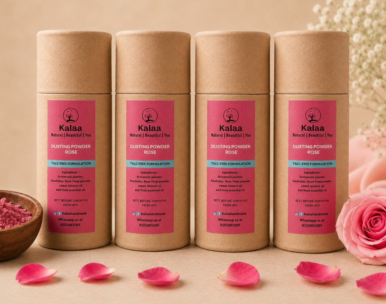 Rose Dusting Powder Talc Free Vegan Body Powder 40gm – Body Powder on Brown Living™. SKU: RSDSPD. Img 2.