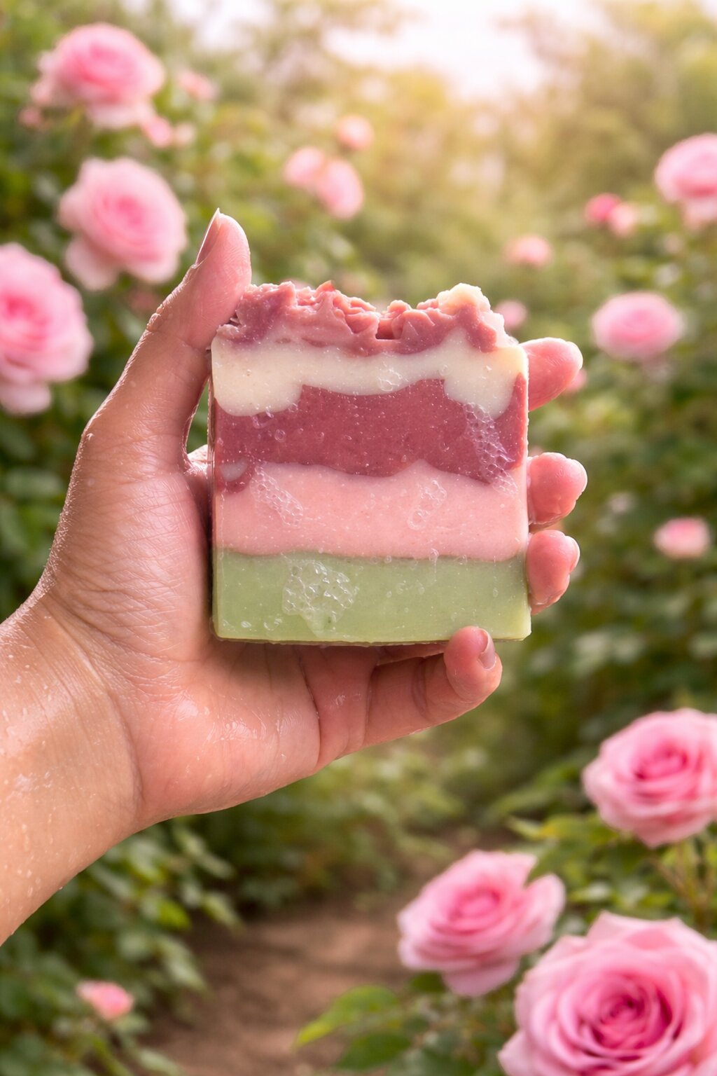 Rose Garden Handmade Soap | Natural Floral Bath Bar – Body Soap on Brown Living™. SKU: SN-CP-RG-120. Img 3.